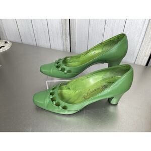 Vintage Flamenco Of Spain 6.5B Leather Studded Green Block Heel